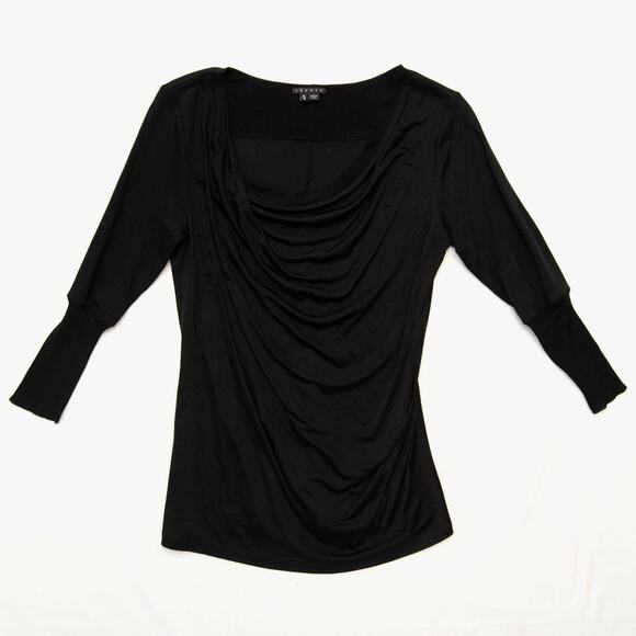 Theory Black 3/4 Sleeve Silk Cowl Neck Top Size Medium - Picture 4 of 8